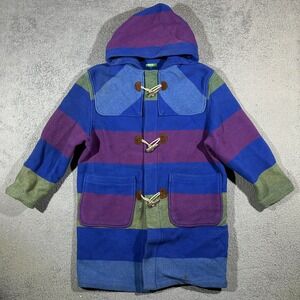 Vintage Benetton Colorful Duffle Coat Hoodie Jacket Size XL Wool Women's